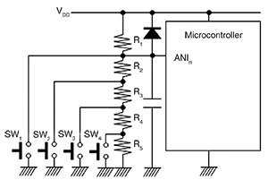 Figure 3. Expanding key switch inputs using an analog input.